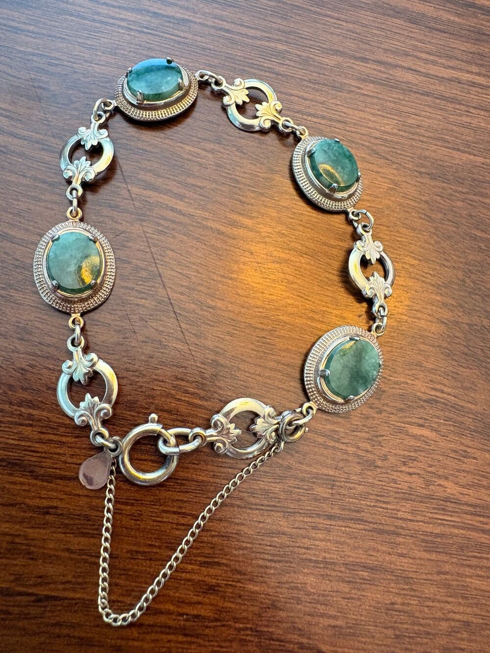 Vintage AMCO 1/20 12K Gold Filled Green Stone Cabochon Bracelet
